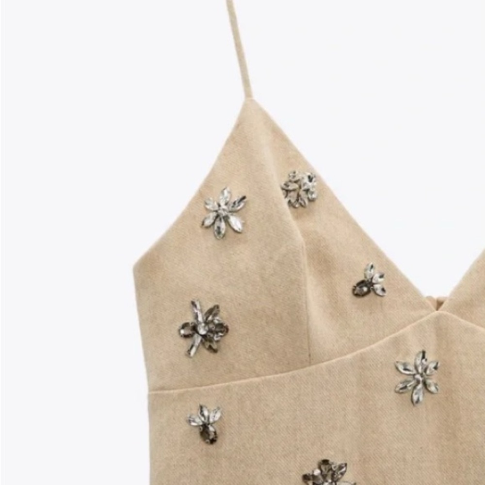 Zara Jewel Trim Linen Mini Dress - Picture 3 of 10